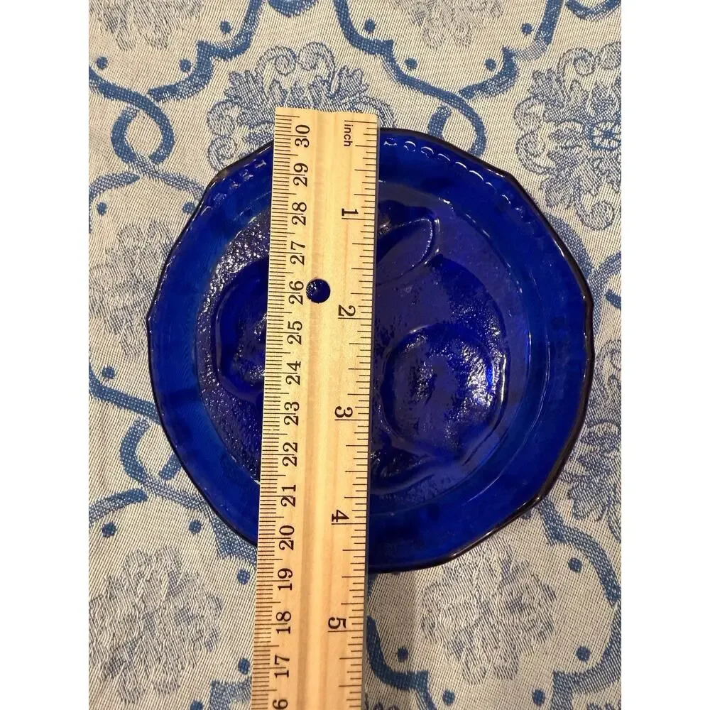 Vintage Cobalt Blue Glass Rabbit Bunny Dish Plate Pressed Glass 4.5”